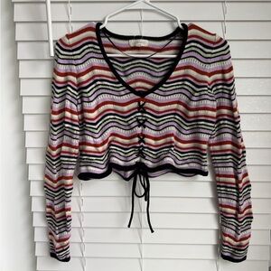 La Hearts Multicolor Striped Knit Top with Lace-Up Front